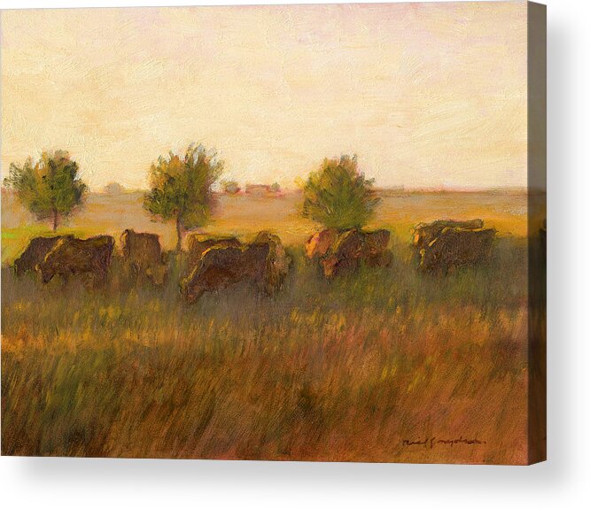 Cows In Landscape Acrylic Print featuring the painting Cows1 by J Reifsnyder