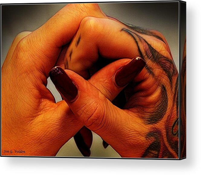 Fantasy Acrylic Print featuring the painting Crossed Thumbs by Jon Volden