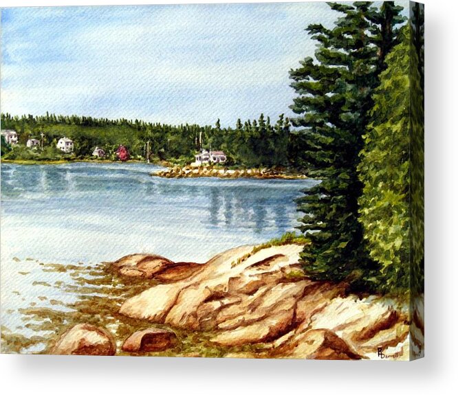 Watercolor;maine;island;coast;rocky Acrylic Print featuring the digital art Darrell Point On Spruce Head Island by Ric Darrell