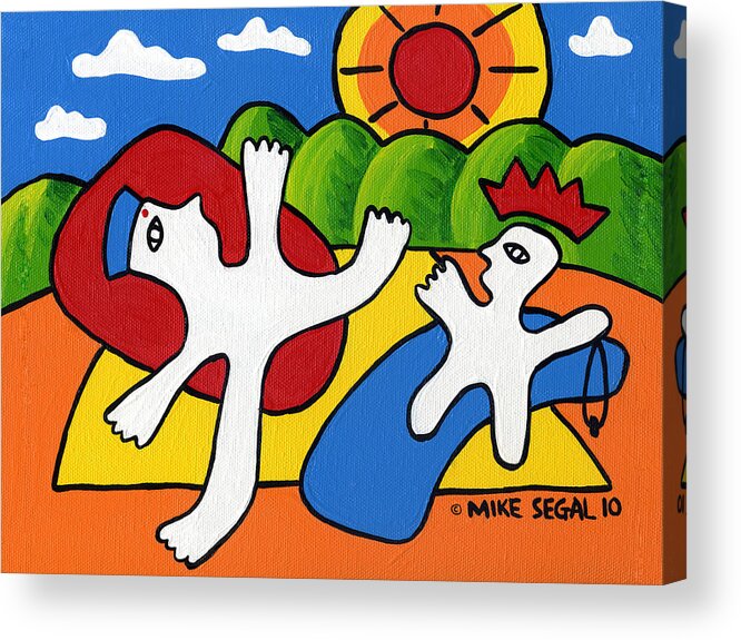 Bible Acrylic Print featuring the painting David and Goliath by Mike Segal