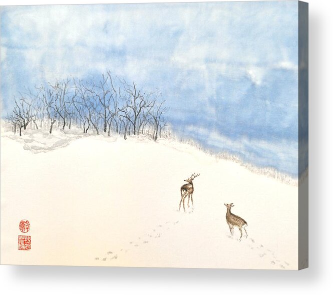 Japanese Acrylic Print featuring the painting Demure Deer by Terri Harris