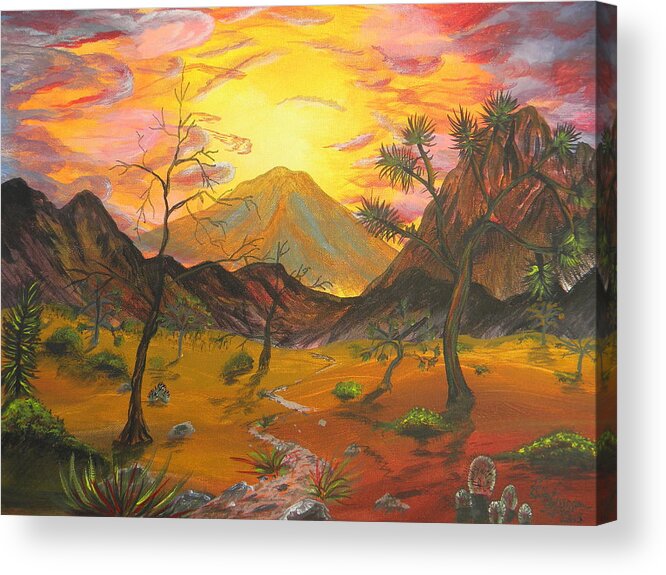 Desert Acrylic Print featuring the painting Desert Sunset by Eric Johansen