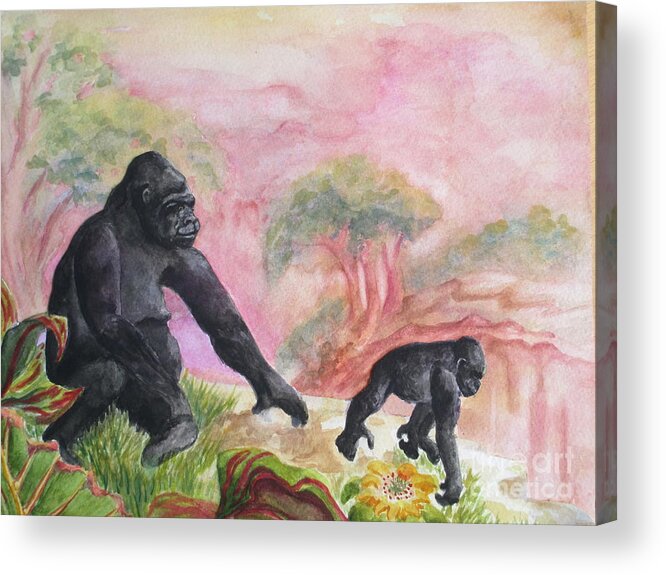 Western Lowland Gorilla Acrylic Print featuring the painting Determination by Lynn Maverick Denzer