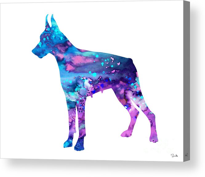 Doberman Watercolor Print Acrylic Print featuring the painting Doberman by Watercolor Girl