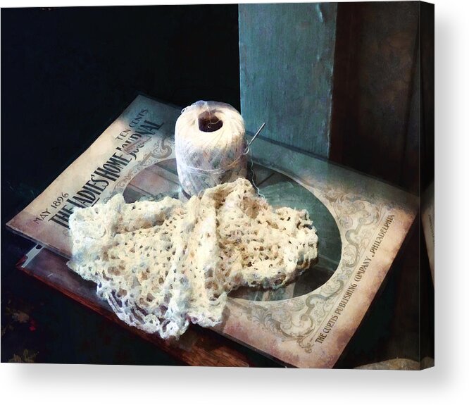 Doily Acrylic Print featuring the photograph Doily and Crochet Thread by Susan Savad
