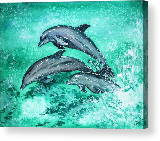 Dolphins Acrylic Print featuring the painting Dolphins by Zaira Dzhaubaeva