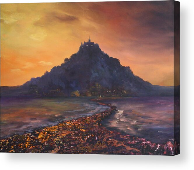 St Michaels Mount Acrylic Print featuring the painting Dusk over St Michaels Mount Cornwall by Jean Walker