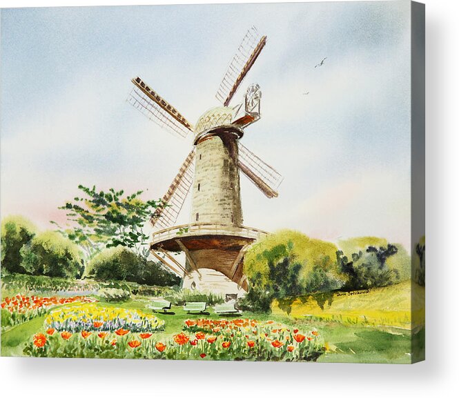 Windmill Acrylic Print featuring the painting Dutch Windmill in San Francisco by Irina Sztukowski
