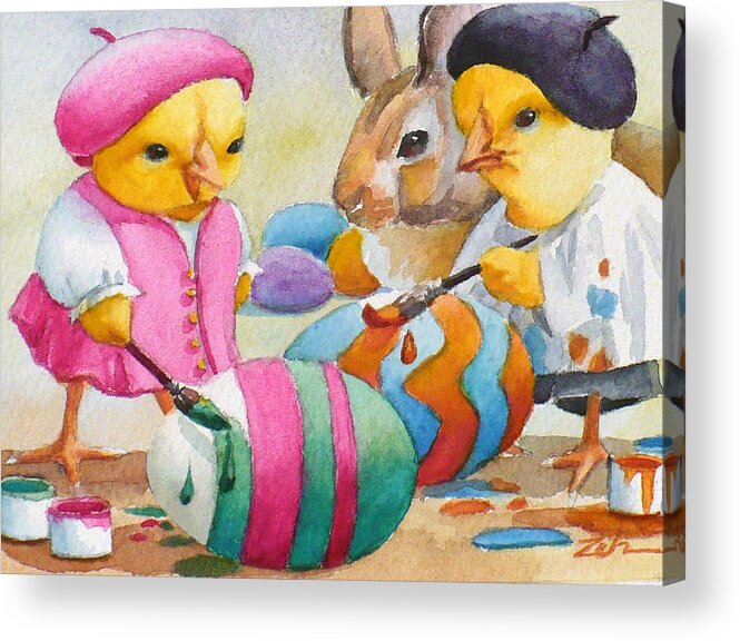 Ferdinand And Nina Acrylic Print featuring the painting Easter Egg Artists by Janet Zeh