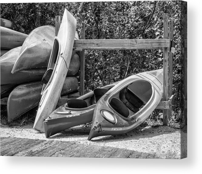 Kayak Acrylic Print featuring the photograph End of Summer Fun BW by Carolyn Marshall