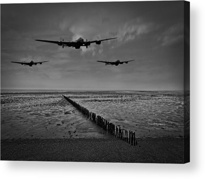 Dambusters Acrylic Print featuring the photograph Enemy coast ahead skipper black and white version by Gary Eason
