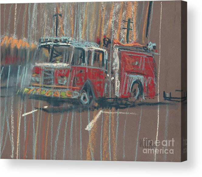 Fire Acrylic Print featuring the painting Engine 56 by Donald Maier