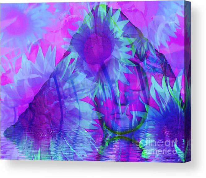 Fractal Art Acrylic Print featuring the digital art Face In the Rock Dreams of Sunflowers by Elizabeth McTaggart