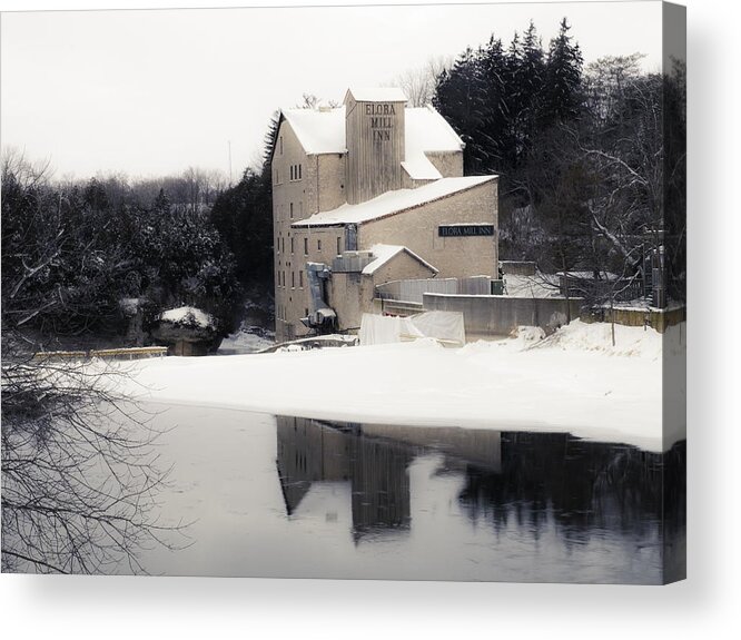 2014 Acrylic Print featuring the photograph First Light - Elora Mill by Alan Norsworthy