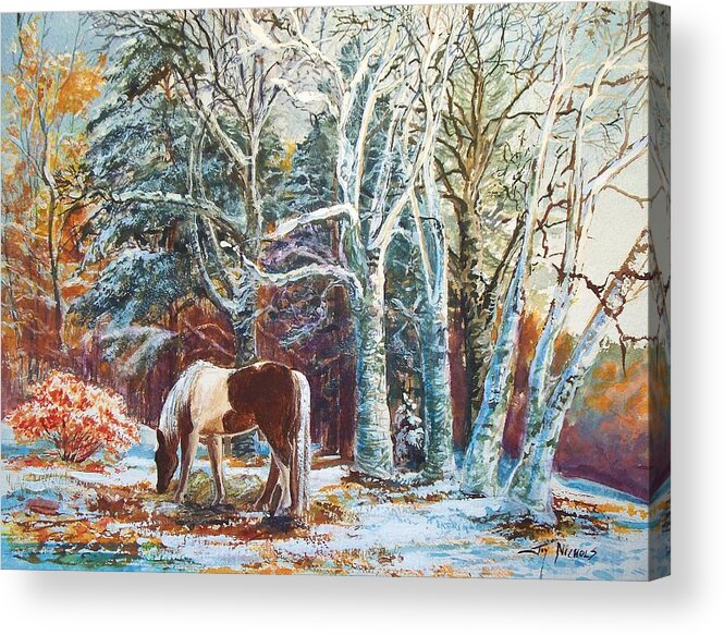 October Acrylic Print featuring the painting First Snow by Joy Nichols