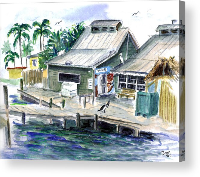 Frenchys Acrylic Print featuring the painting Fish House by Clara Sue Beym