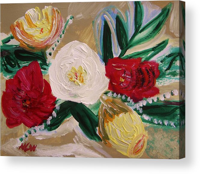Roses Acrylic Print featuring the painting Five Leaf by Mary Carol Williams