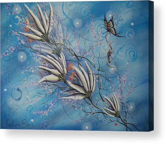 Flowers Acrylic Print featuring the painting Flight Of The First Key by Krystyna Spink