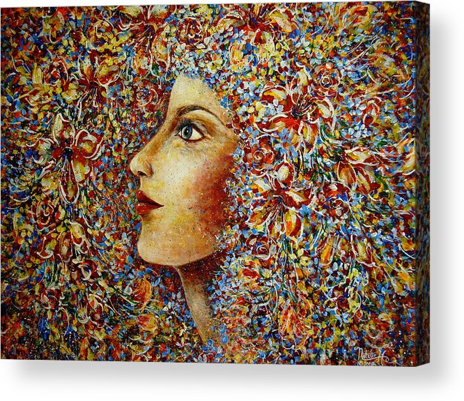 Flower Goddess Acrylic Print featuring the painting Flower Goddess. by Natalie Holland