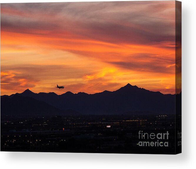 Airliner Acrylic Print featuring the photograph Flying Into Sunset by Tamara Becker