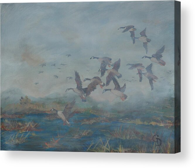 #wildlife Prints Acrylic Print featuring the painting Foggy Morning by Gail Daley