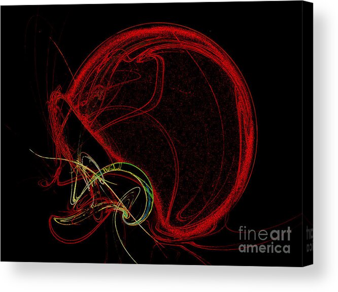 Colors Acrylic Print featuring the digital art Football Helmet Red Fractal Art by Andee Design