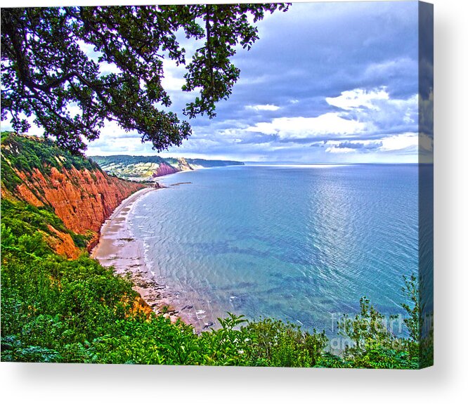 Seascape Acrylic Print featuring the digital art Footpath To Sidmouth by Andrew Middleton