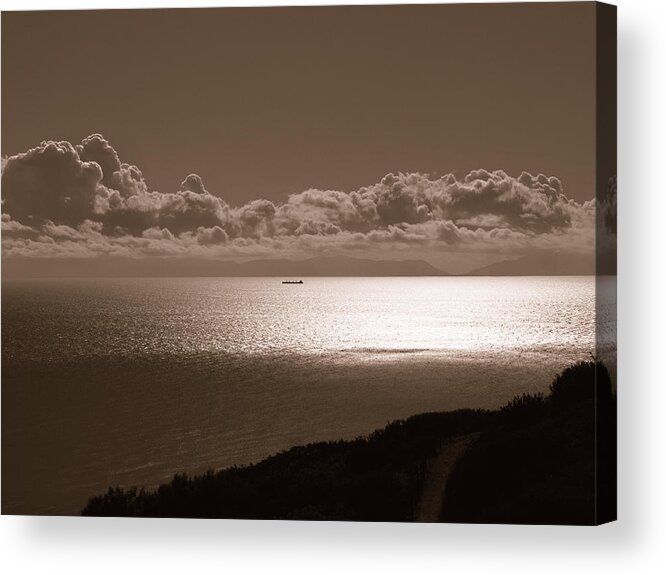 San Pedro Acrylic Print featuring the photograph Freighter and the Catalina Channel by Joe Schofield