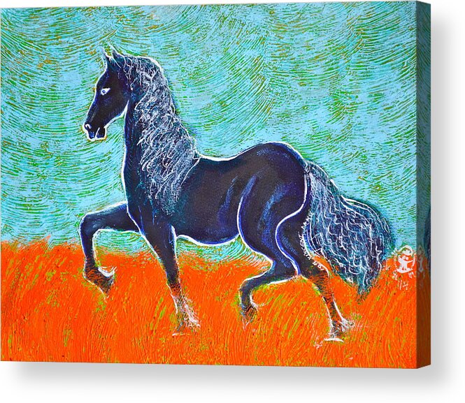 Art Acrylic Print featuring the painting Friesian Horse by ITI Ion Vincent Danu