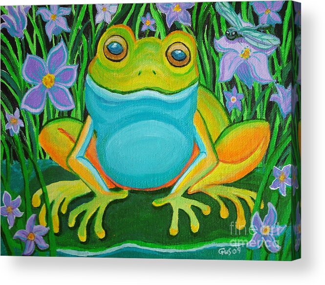 Frog Art Acrylic Print featuring the painting Frog on a lily pad by Nick Gustafson