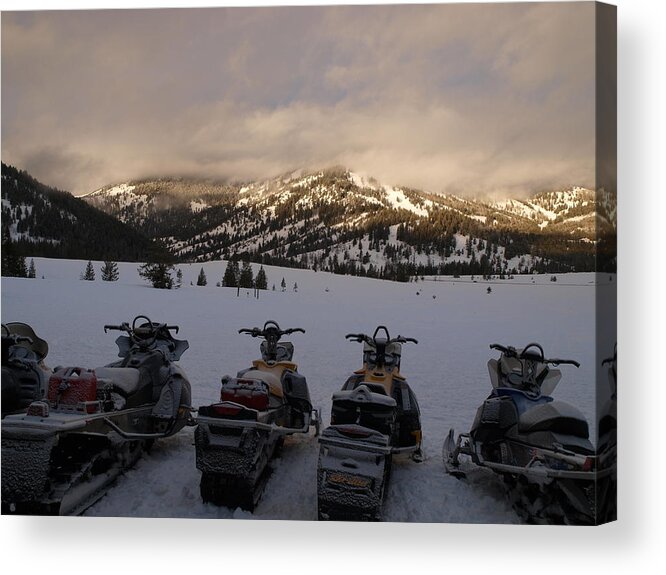 Snowmobile Acrylic Print featuring the photograph Frosty Snowmobiles by Jenessa Rahn