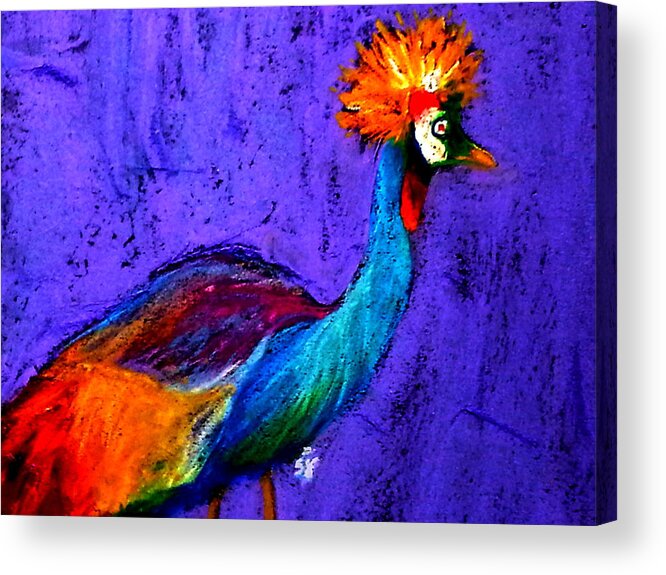 Art Acrylic Print featuring the painting Funky Grey Crowned Crane Art Prints by Sue Jacobi