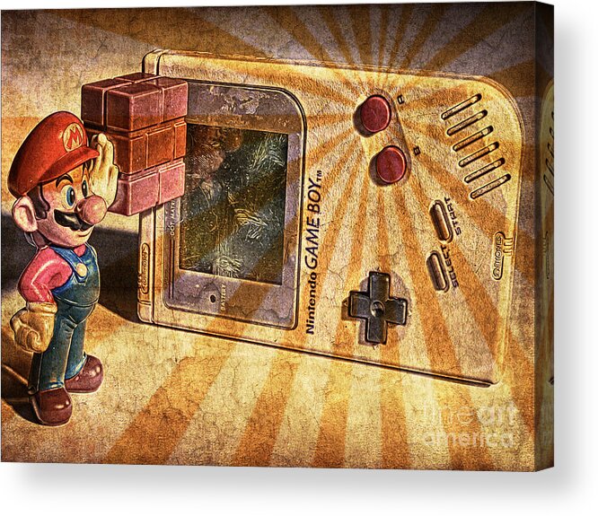 Nintendo Acrylic Print featuring the photograph Game Boy and Mario - Vintage by Stefano Senise