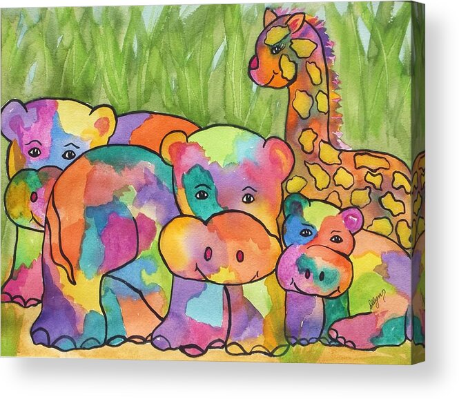 Hippos Acrylic Print featuring the painting Gathering of Friends by Ellen Levinson