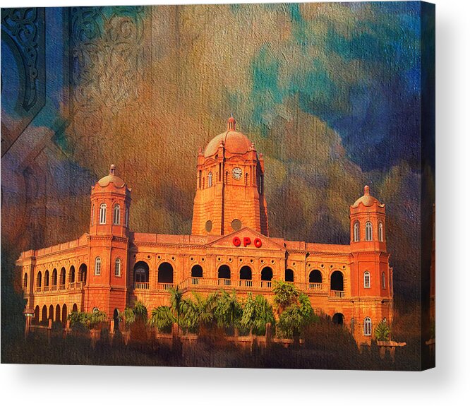 Pakistan Acrylic Print featuring the painting General Post Office Lahore by Catf