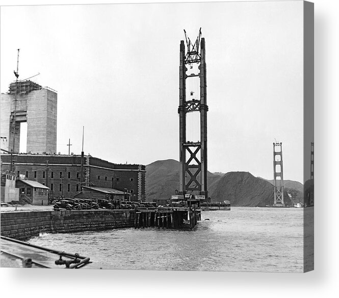 1935 Acrylic Print featuring the photograph GG Bridge Under Construction by Underwood Archives