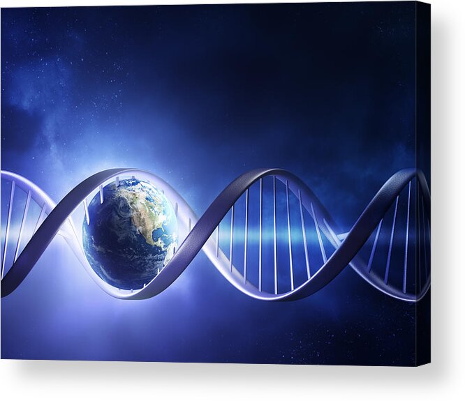 Dna Acrylic Print featuring the photograph Glowing earth DNA strand by Johan Swanepoel