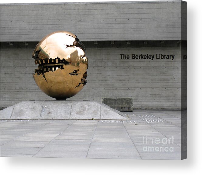 Gold Acrylic Print featuring the photograph Golden Sphere by the Berkeley Library by Menega Sabidussi