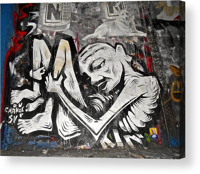 New York City Graffiti Art Acrylic Print featuring the photograph Graffiti on 6th st. NYC by Joan Reese