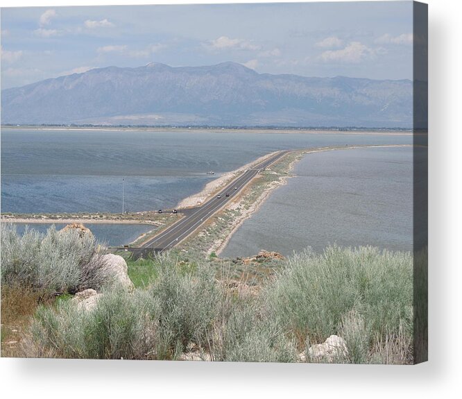 Mountains. Salt Lake Acrylic Print featuring the pyrography Great Salt Lake by Carol Allen Anfinsen