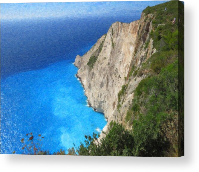 Landscape Sea Acrylic Print featuring the painting Greek Coast Grk4188 by Dean Wittle