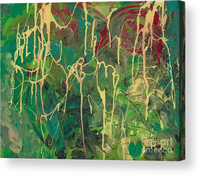 Abstract Acrylic Print featuring the painting Green Yellow Abstract by Ania M Milo