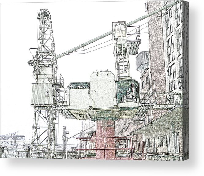 Duesseldorf Acrylic Print featuring the photograph GreenCraneDigiSketch by Denvie Green
