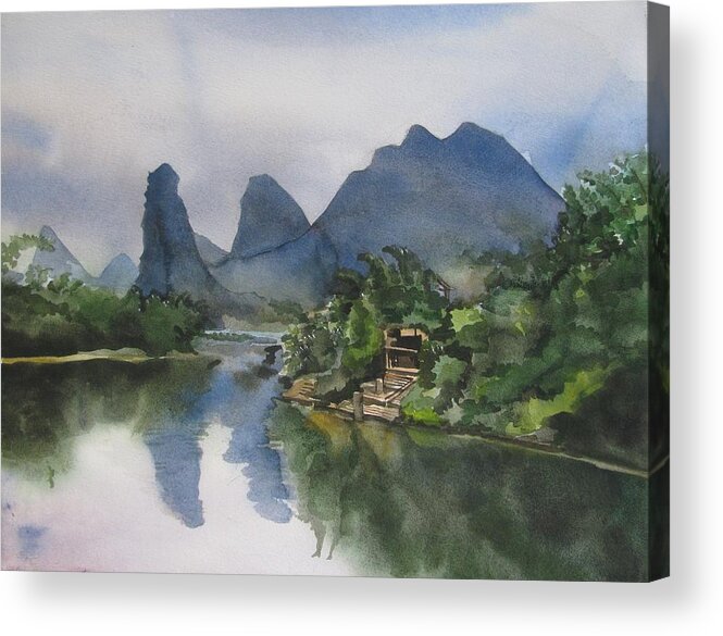 Watercolor Acrylic Print featuring the painting Gulin Reflection by Alfred Ng