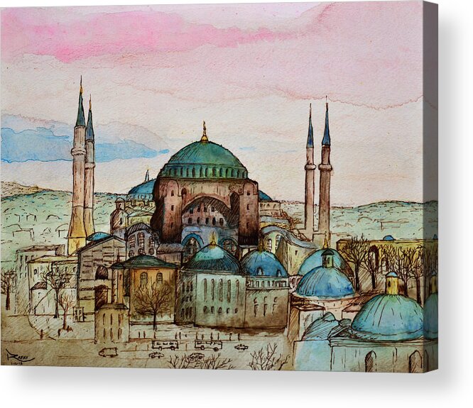 Hagia Acrylic Print featuring the painting Hagia Sophia by Rafay Zafer