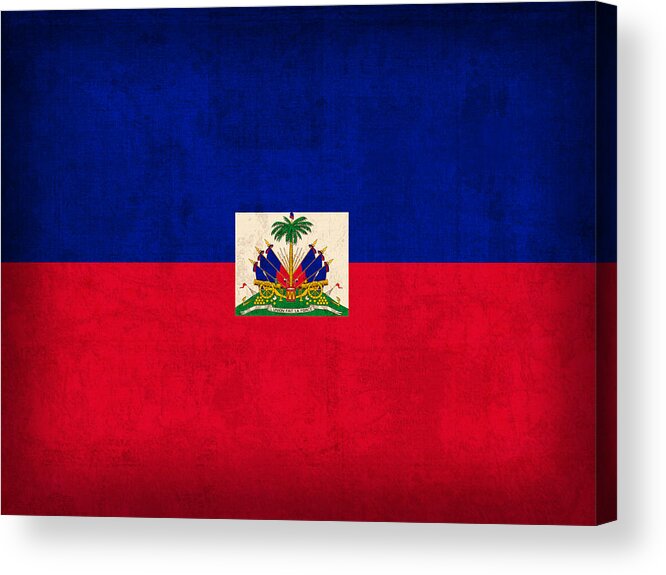 Haiti Acrylic Print featuring the mixed media Haiti Flag Vintage Distressed Finish by Design Turnpike