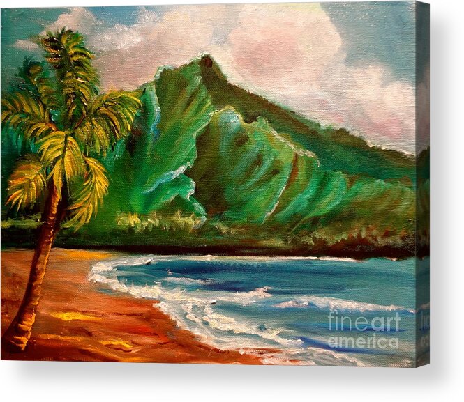 Hawaiian Scene Acrylic Print featuring the painting Hanalei Bay by Jenny Lee