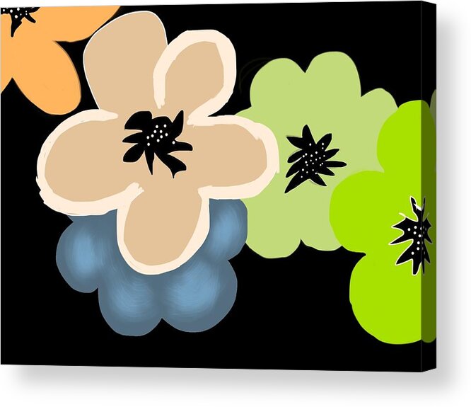 Floral Acrylic Print featuring the digital art Happy Flowers Blue by Christine Fournier