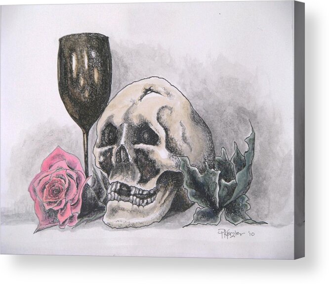 Skull Acrylic Print featuring the mixed media Harold and the Rose by Patricia Kanzler