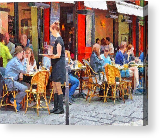 Restaurant Acrylic Print featuring the digital art Having Lunch at a Parisian Cafe by Digital Photographic Arts